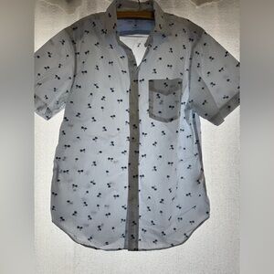 Banana Republic Light Gray Shirt with Navy Palm Design